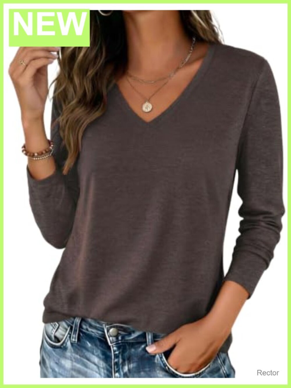 Womens Long Sleeve V Neck T Shirt Casual Layering Top Fall